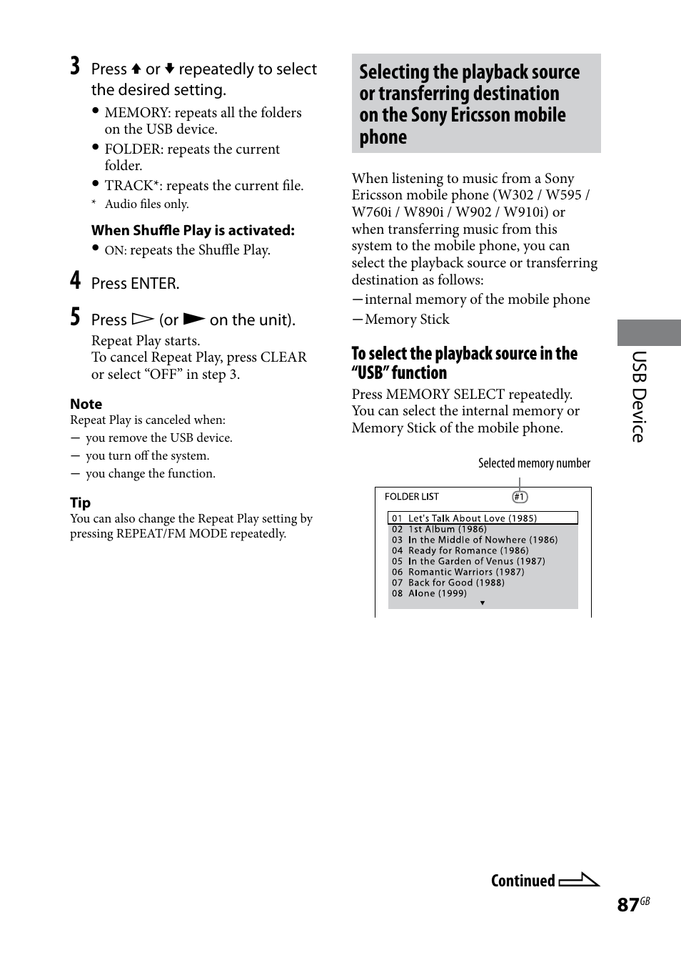 Usb d evic e | Sony LBT-LCD7Di User Manual | Page 87 / 147