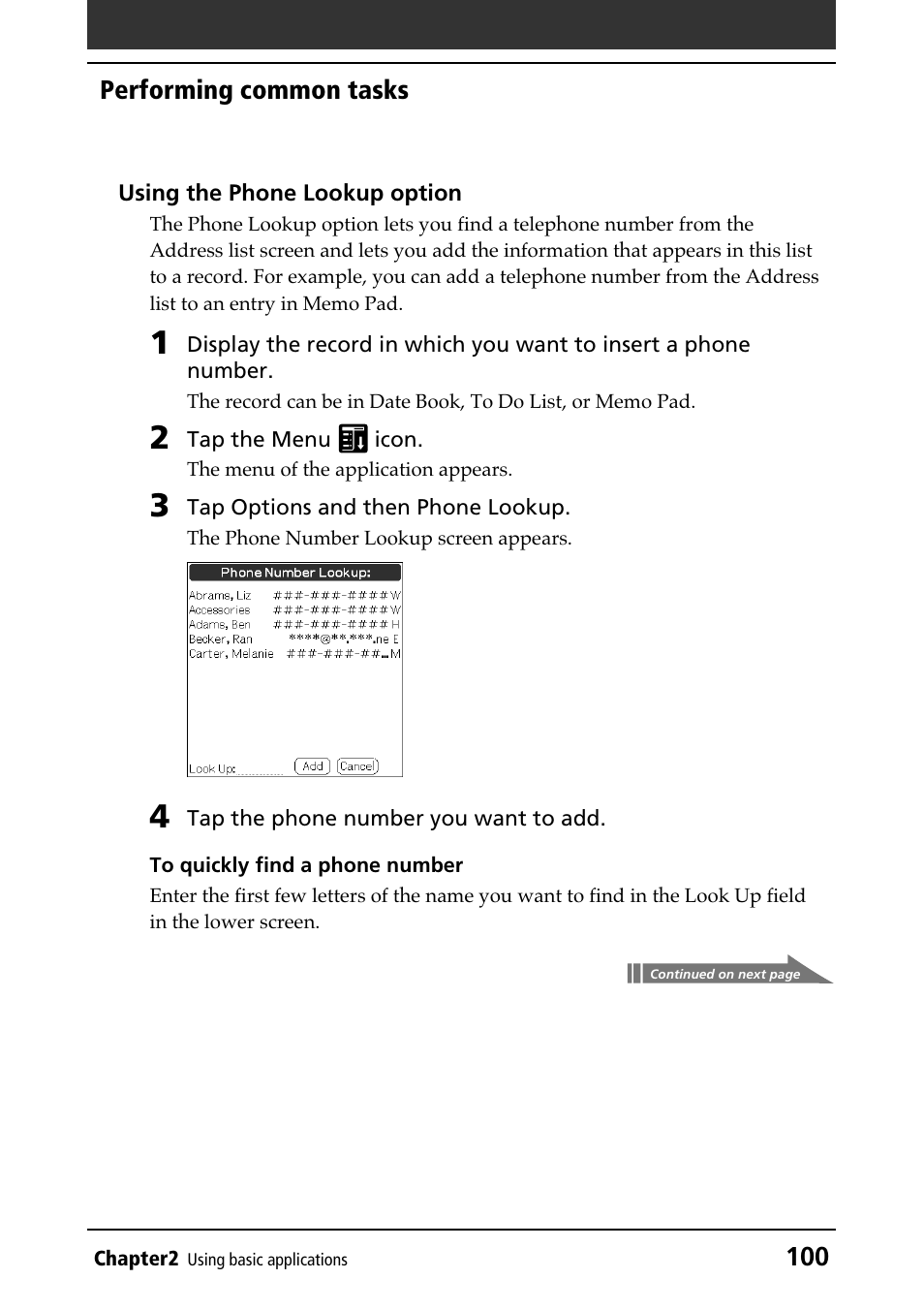 Phone lookup | Sony PEG-N610C User Manual | Page 100 / 232