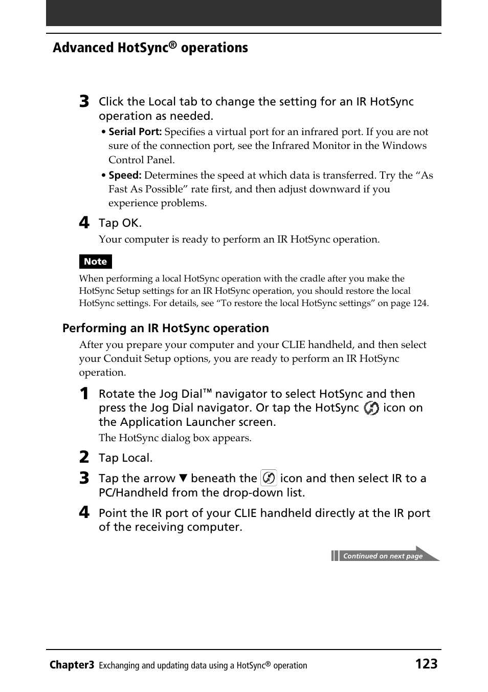 123 advanced hotsync, Operations | Sony PEG-N610C User Manual | Page 123 / 232