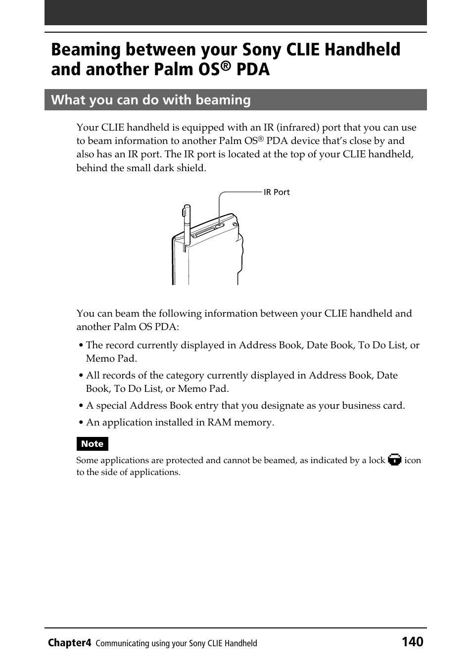 What you can do with beaming, Between two handhelds | Sony PEG-N610C User Manual | Page 140 / 232