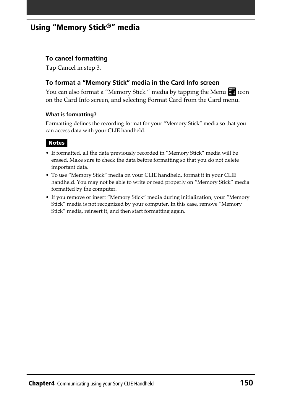 Exchanging data via “memory stick®” media, Media | Sony PEG-N610C User Manual | Page 150 / 232