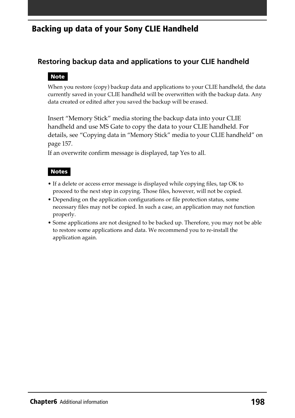 Backing up data of your sony clie handheld | Sony PEG-N610C User Manual | Page 198 / 232