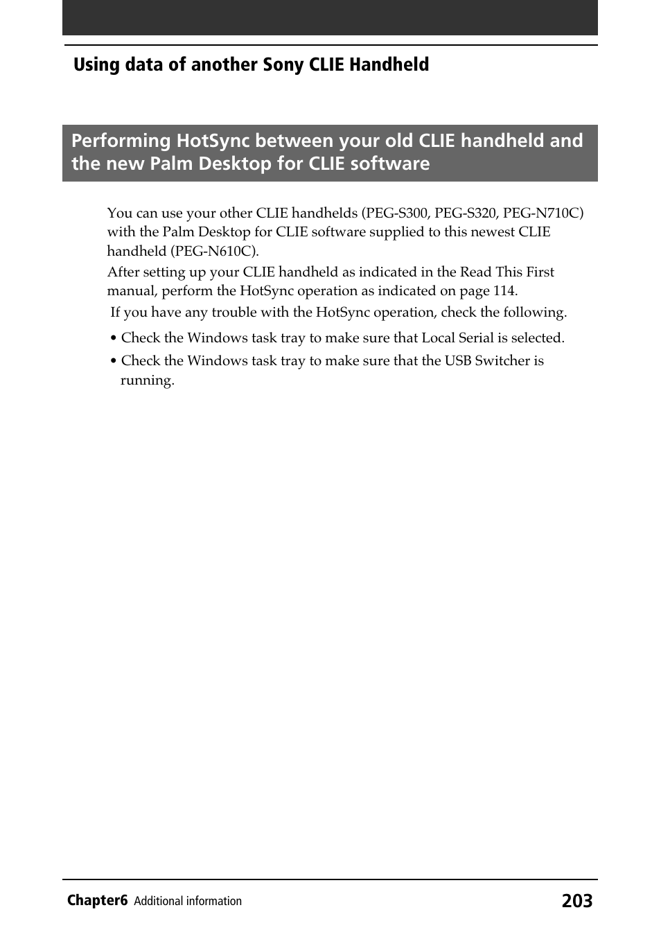 Using data of another sony clie handheld | Sony PEG-N610C User Manual | Page 203 / 232