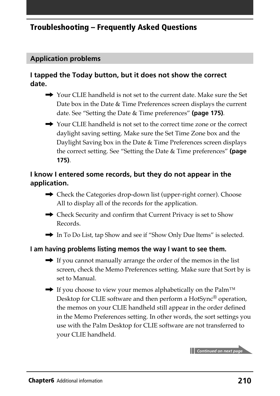 Troubleshooting, Applications, Troubleshooting – frequently asked questions | Sony PEG-N610C User Manual | Page 210 / 232