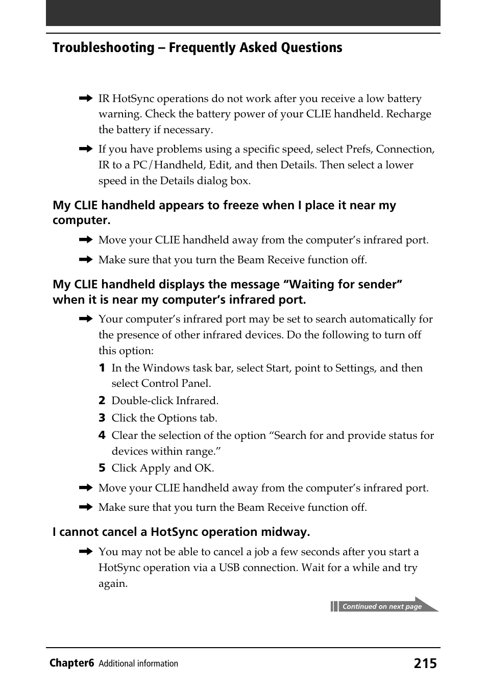 Troubleshooting – frequently asked questions | Sony PEG-N610C User Manual | Page 215 / 232