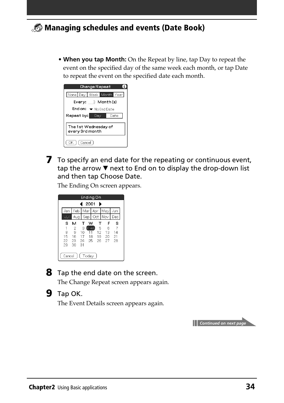 34 managing schedules and events (date book) | Sony PEG-N610C User Manual | Page 34 / 232