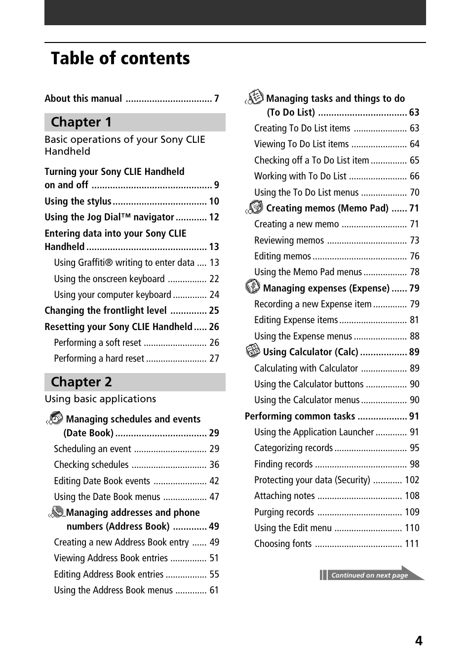 Sony PEG-N610C User Manual | Page 4 / 232