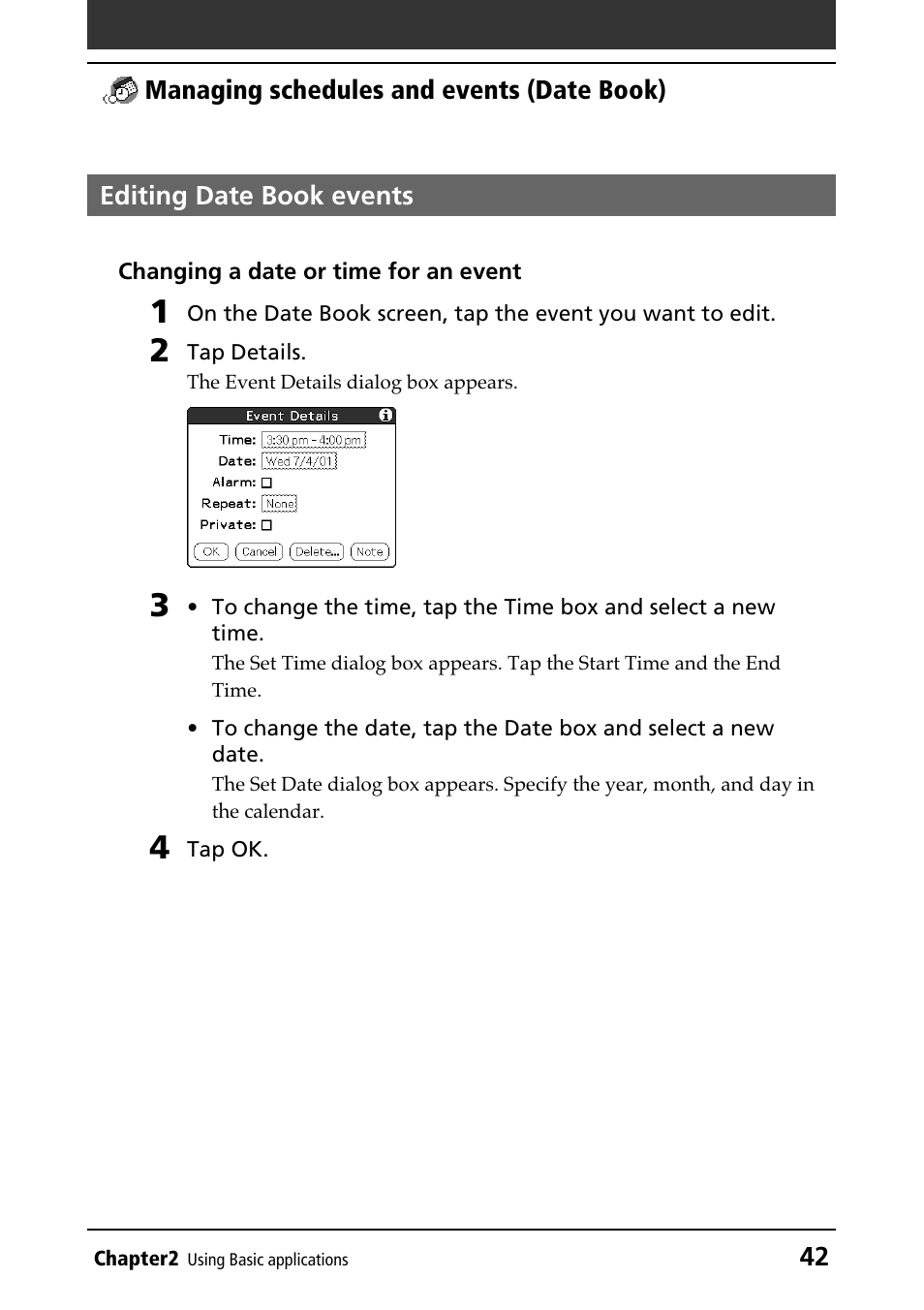 Editing date book events, Editing | Sony PEG-N610C User Manual | Page 42 / 232