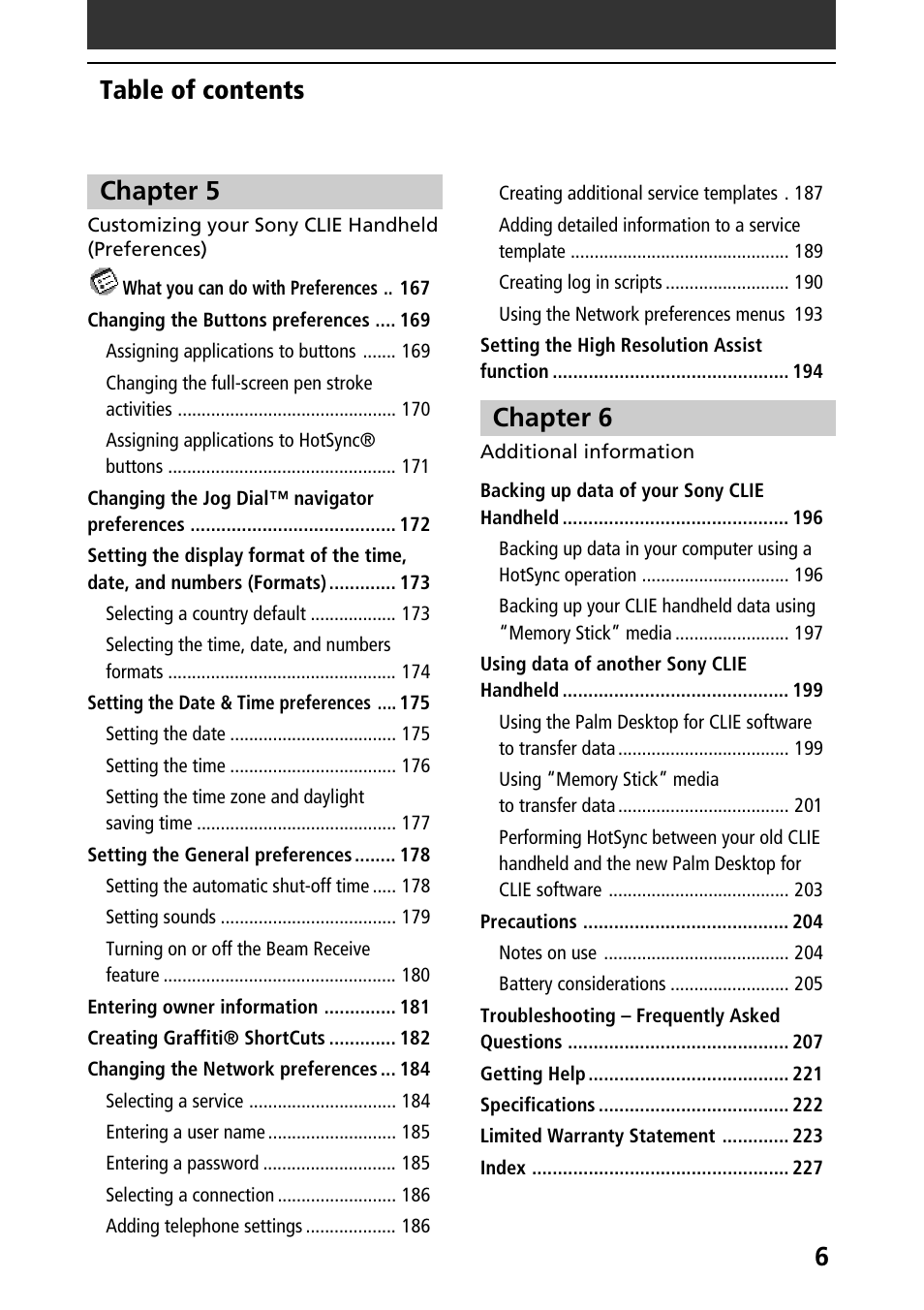 Sony PEG-N610C User Manual | Page 6 / 232