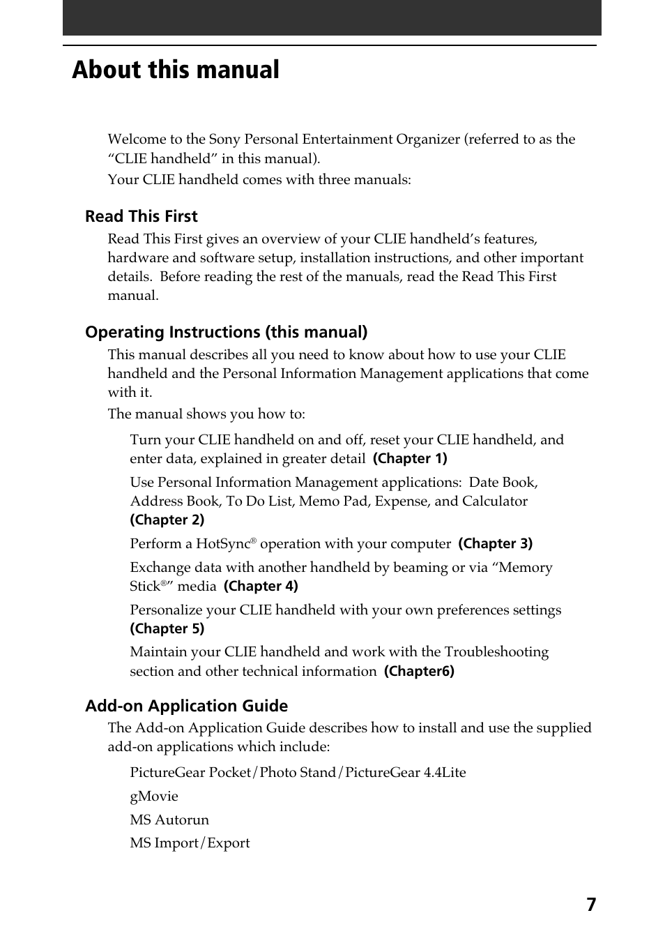 About this manual | Sony PEG-N610C User Manual | Page 7 / 232