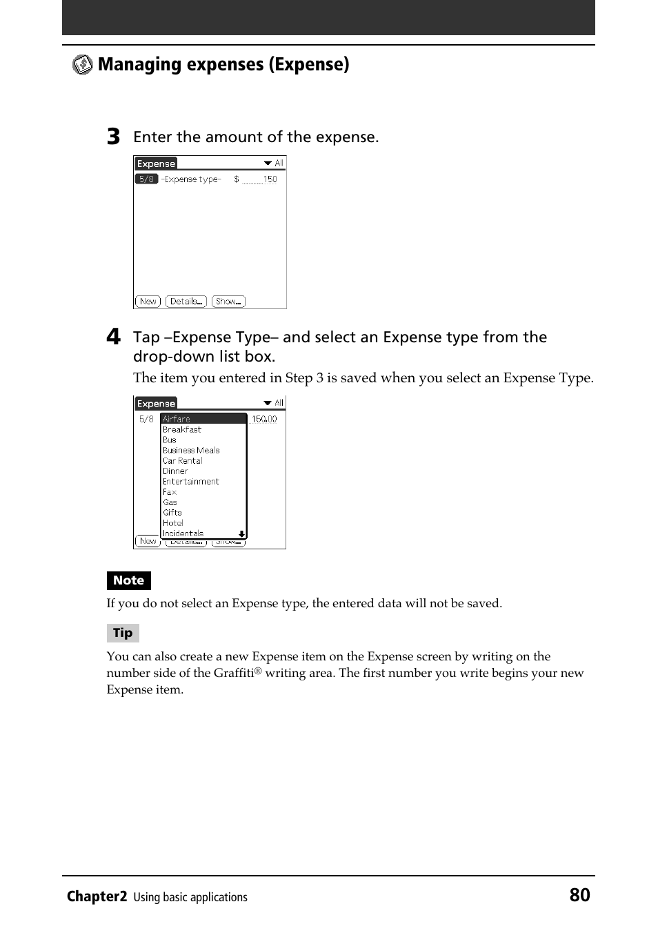 80 managing expenses (expense) | Sony PEG-N610C User Manual | Page 80 / 232