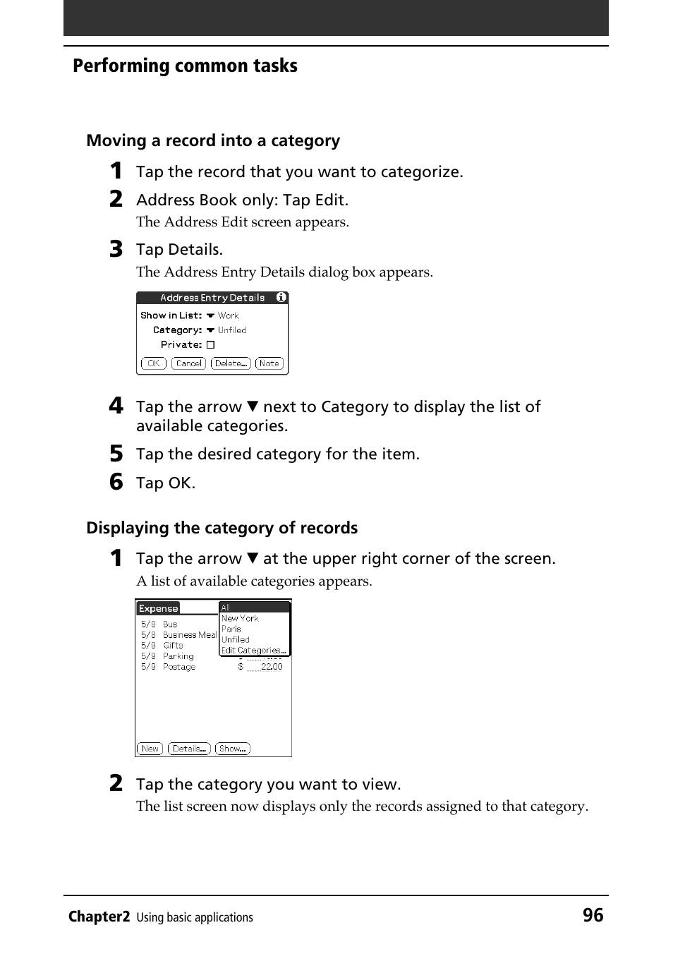 Viewing items by categories | Sony PEG-N610C User Manual | Page 96 / 232