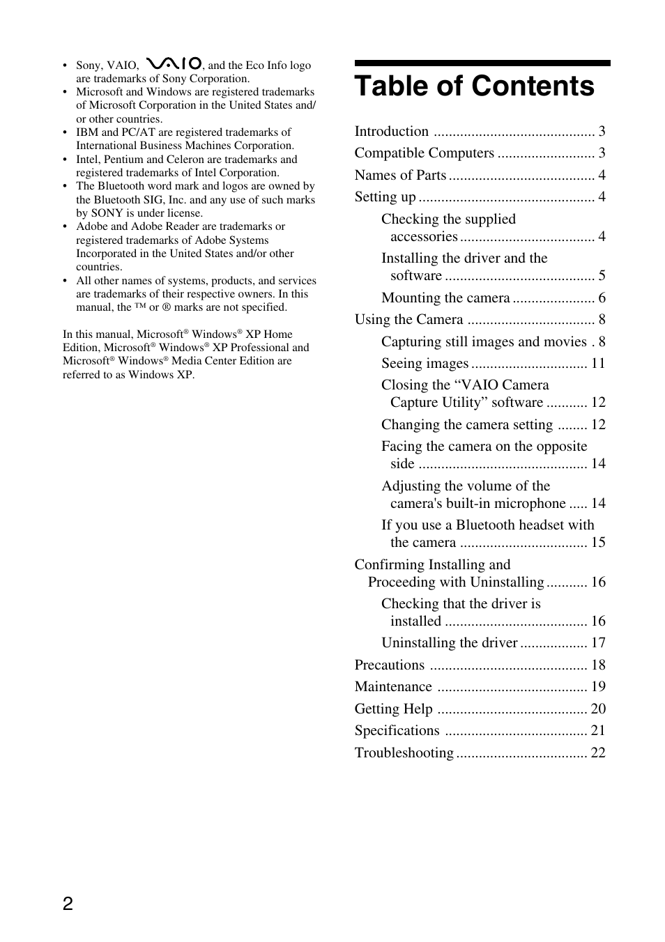 Sony VGP-UVC100 User Manual | Page 2 / 26