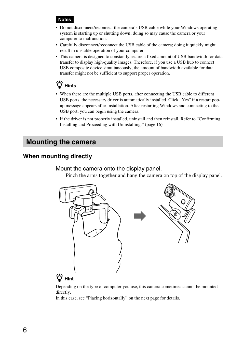 Mounting the camera | Sony VGP-UVC100 User Manual | Page 6 / 26