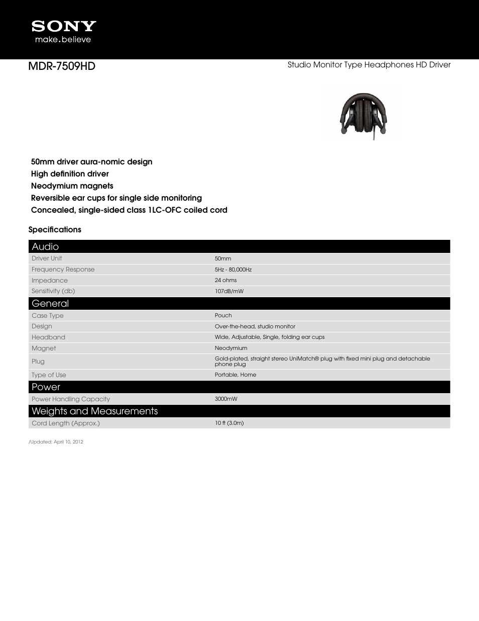 Sony MDR-7509HD User Manual | 1 page