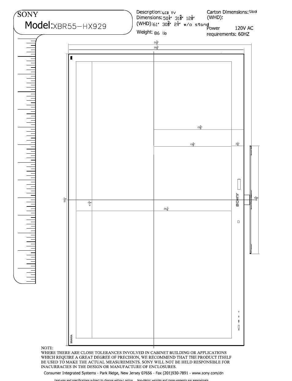 Sony XBR-55HX929 User Manual | 3 pages