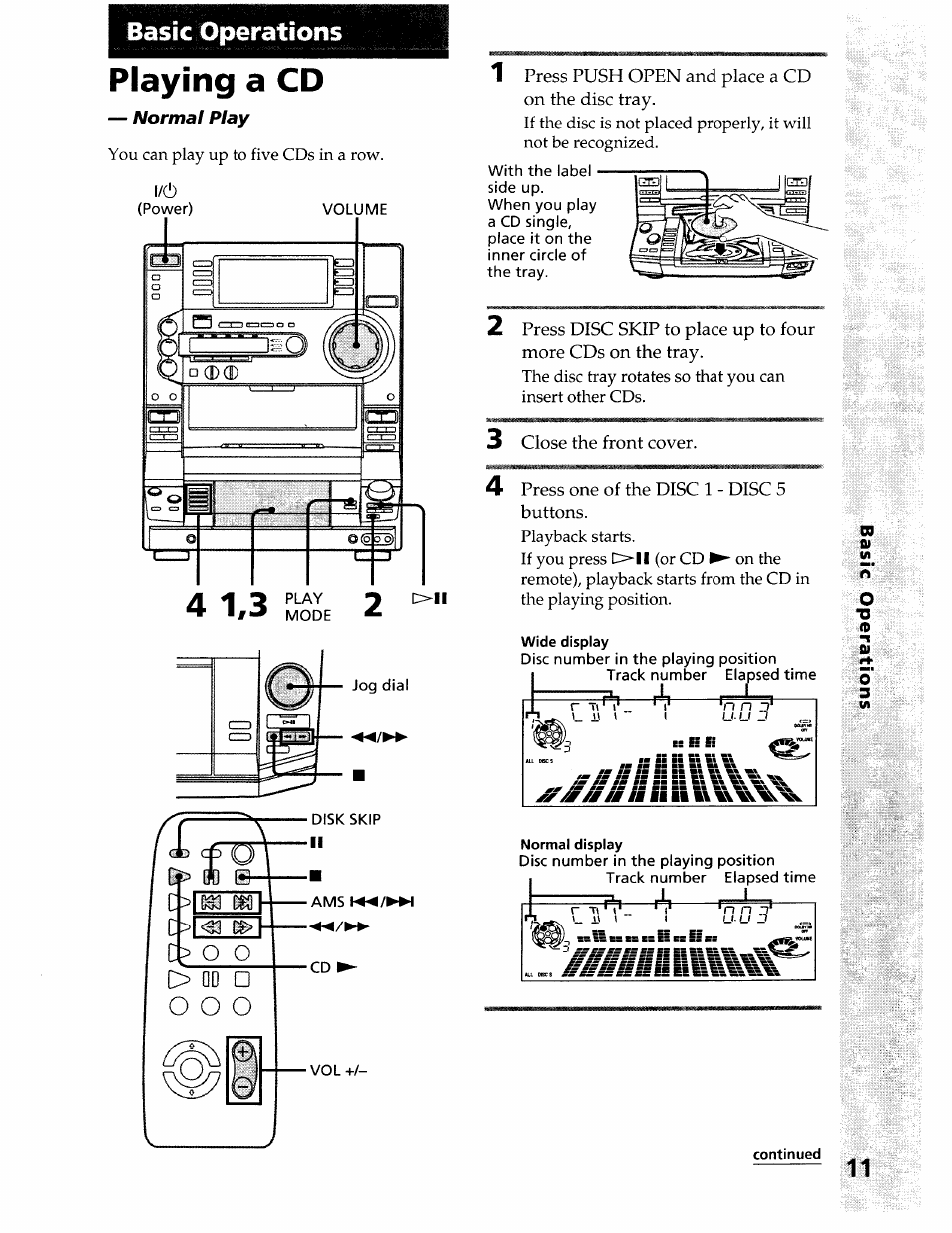 Basic operations, Playing a cd, Normal play | Press push open and place a cd on the disc tray | Sony LBT-LX50 User Manual | Page 11 / 52