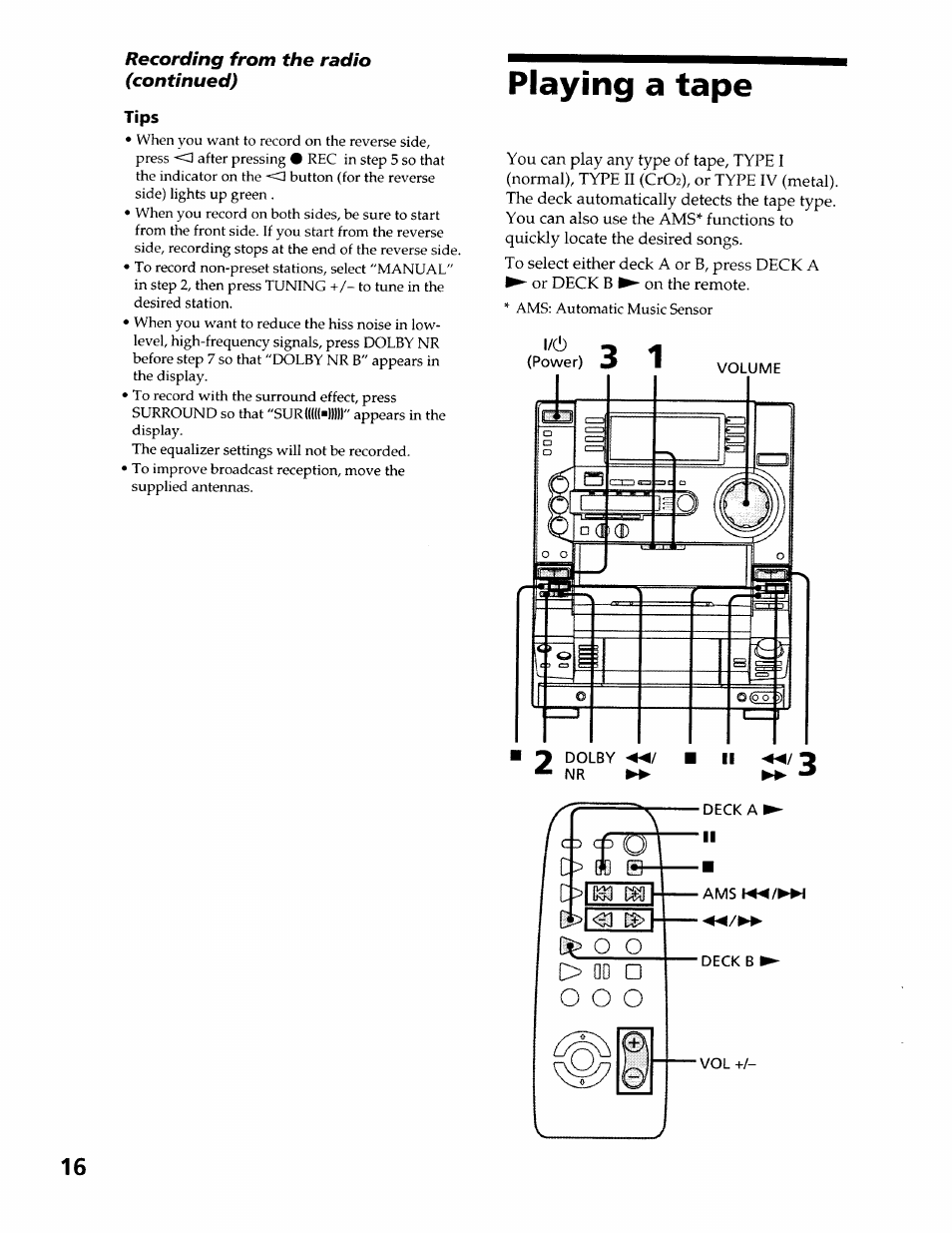 Tips, Playing a tape | Sony LBT-LX50 User Manual | Page 16 / 52