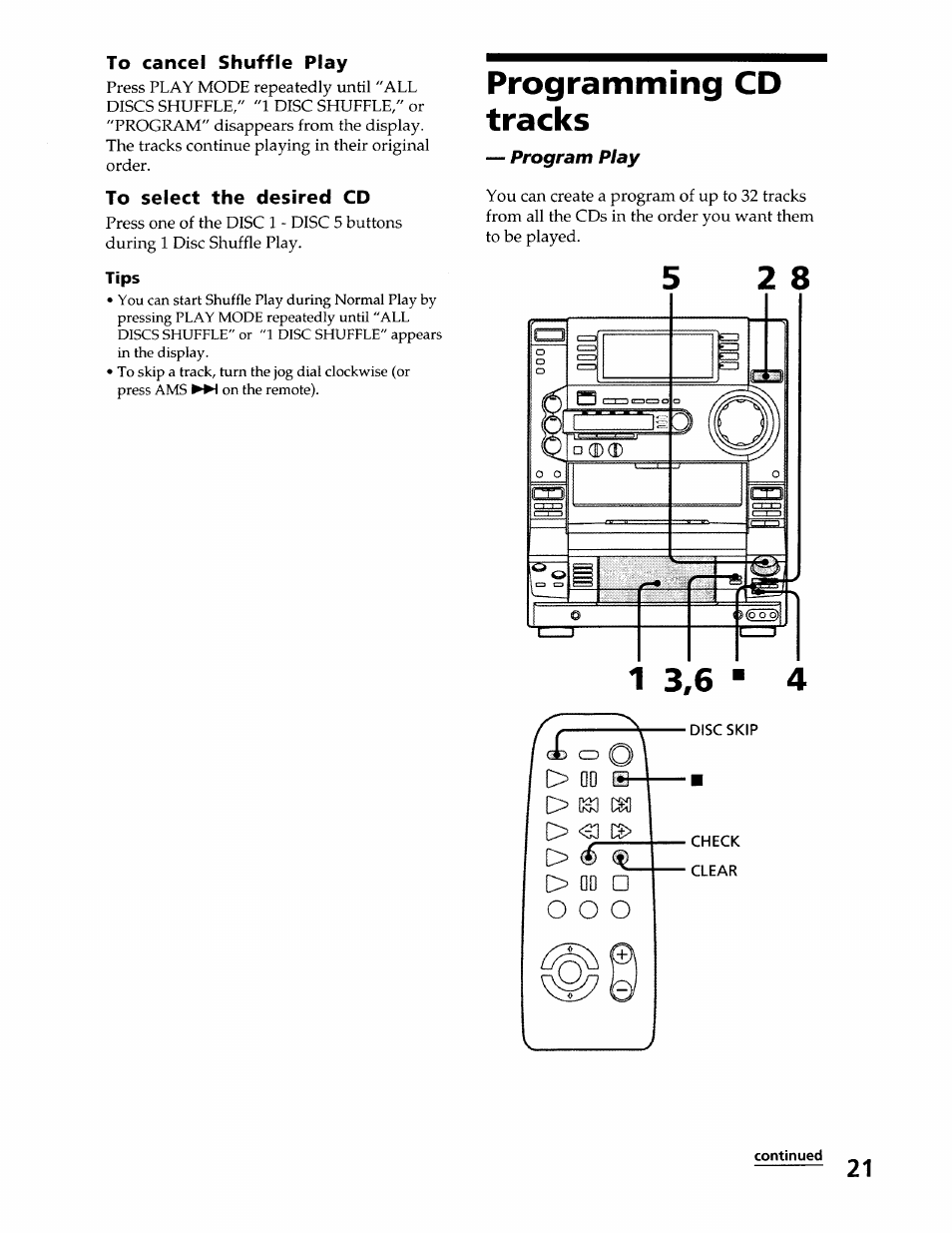 To select the desired cd, Tips, Programming cd tracks | Sony LBT-LX50 User Manual | Page 21 / 52