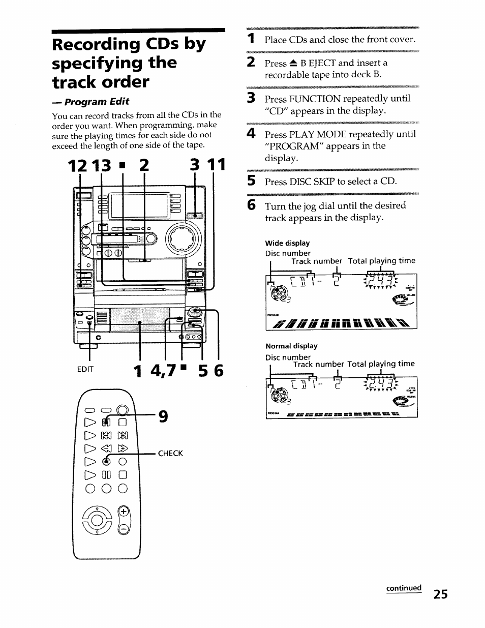 Recording cds by specifying the track order, Recording cds by specifying the track, Order | A- t | Sony LBT-LX50 User Manual | Page 25 / 52