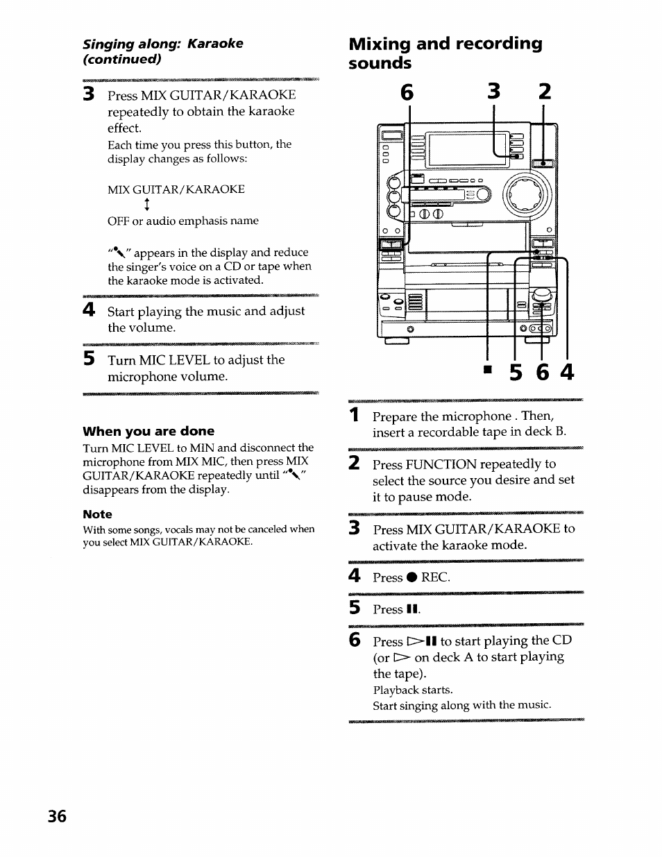 Mixing and recording sounds | Sony LBT-LX50 User Manual | Page 36 / 52