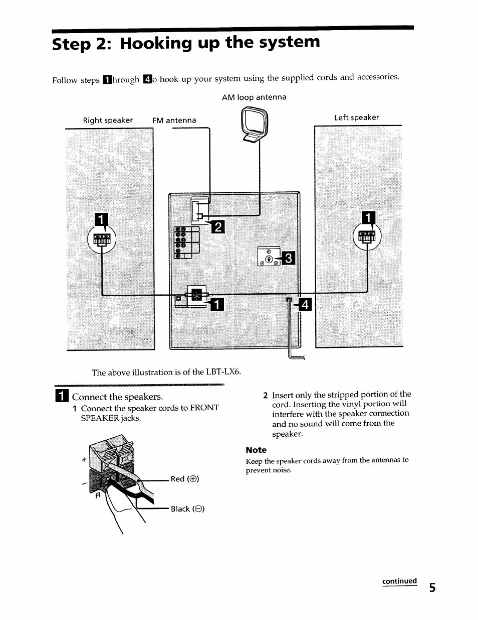Step 2: hooking up the system, Note | Sony LBT-LX50 User Manual | Page 5 / 52