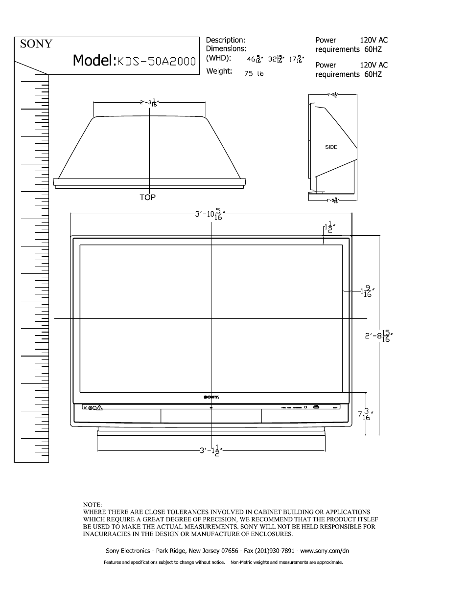 Sony KDS-50A2000 User Manual | 1 page