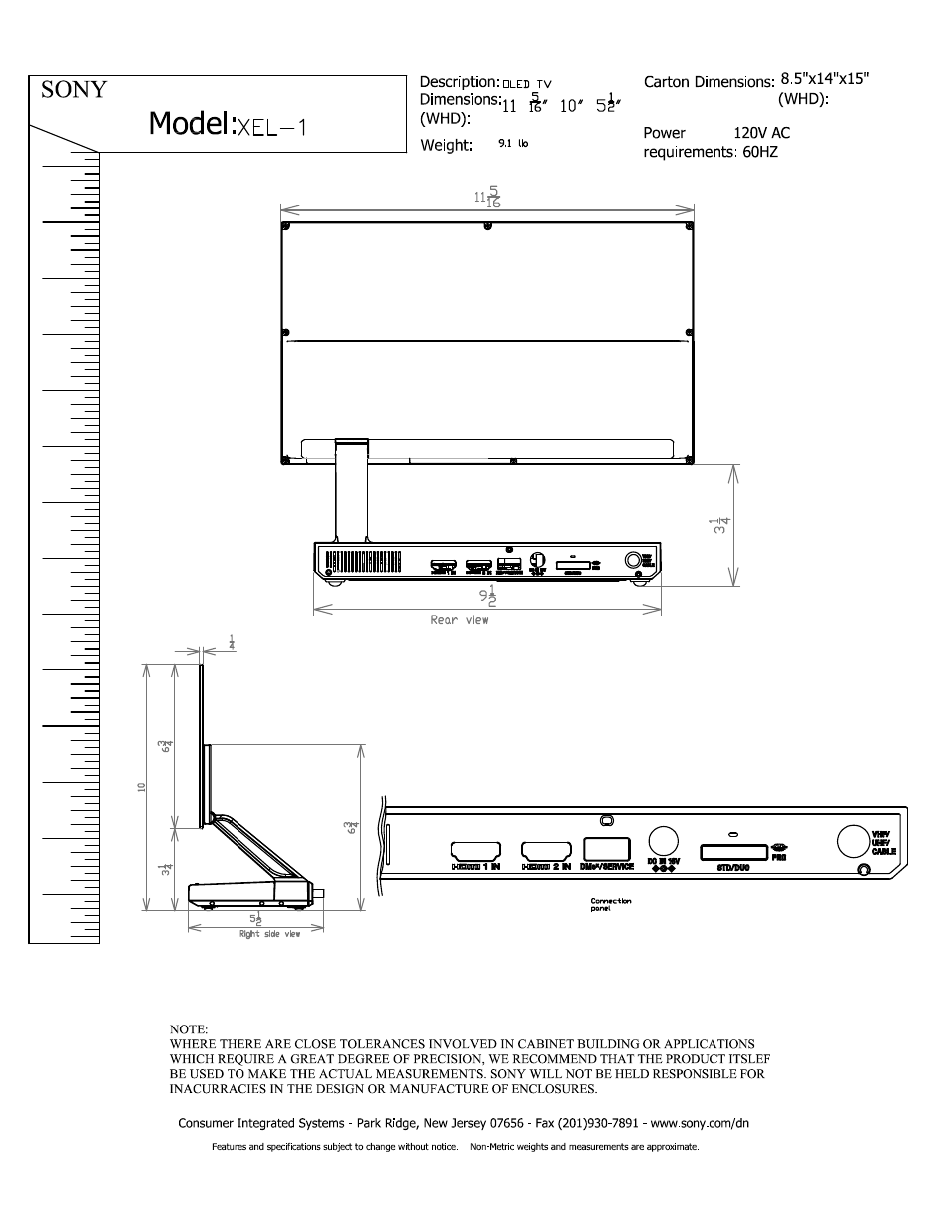 Sony XEL-1 User Manual | 1 page