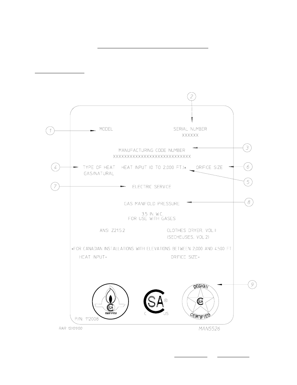 Data label information | American Dryer Corp. MDG75V User Manual | Page 47 / 51