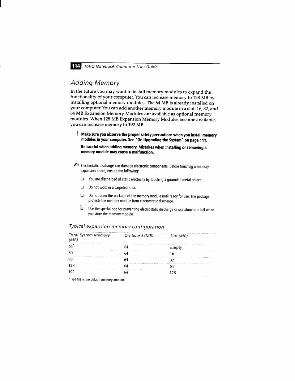 Adding memory, Empty | Sony PCG-812 User Manual | Page 126 / 144