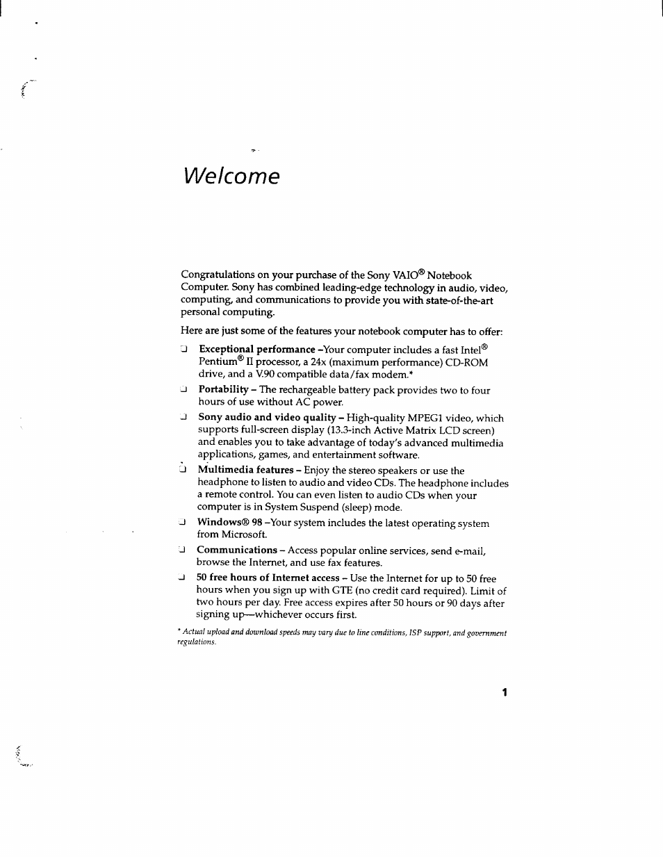 Welcome | Sony PCG-812 User Manual | Page 13 / 144