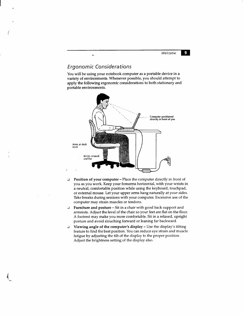 Ergonomic considerations | Sony PCG-812 User Manual | Page 21 / 144