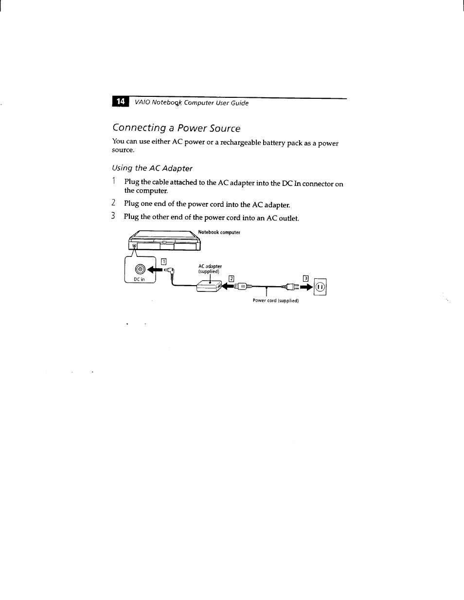 Connecting a power source | Sony PCG-812 User Manual | Page 26 / 144