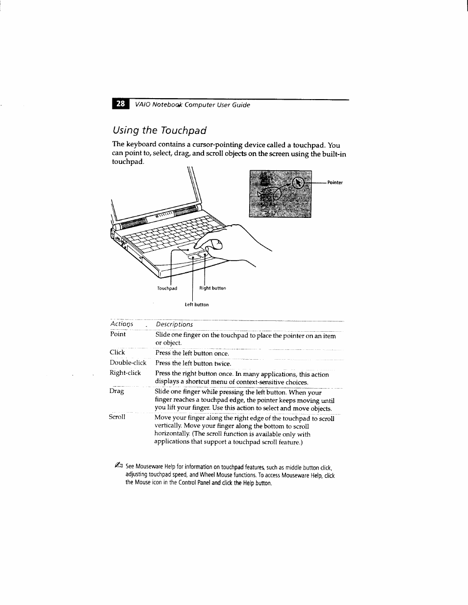 Using the touchpad | Sony PCG-812 User Manual | Page 40 / 144