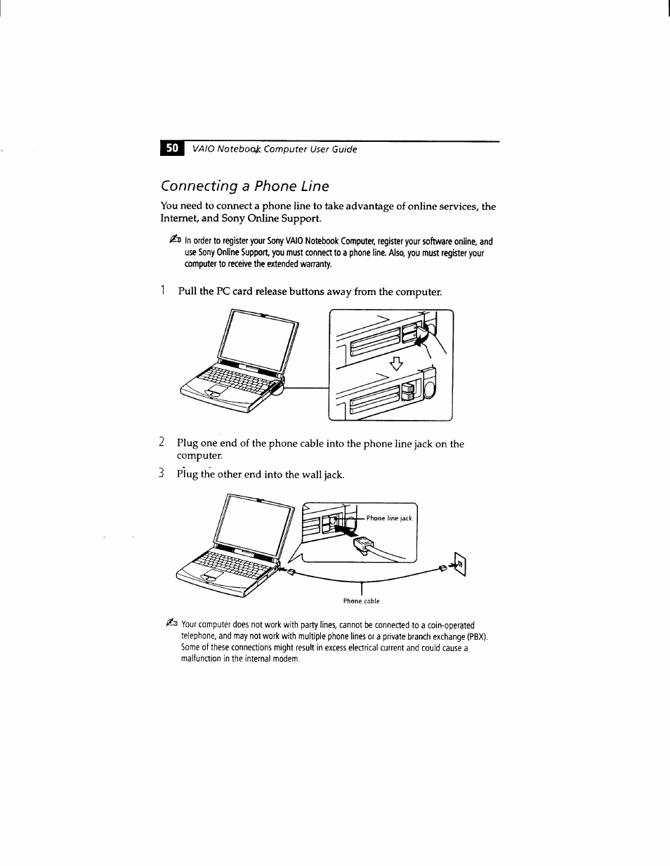 Connecting a phone line | Sony PCG-812 User Manual | Page 62 / 144