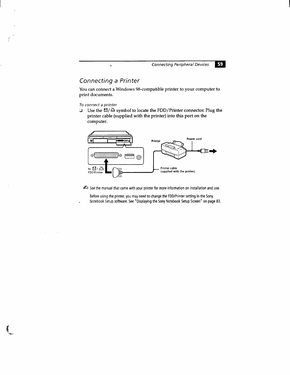 Connecting a printer | Sony PCG-812 User Manual | Page 71 / 144