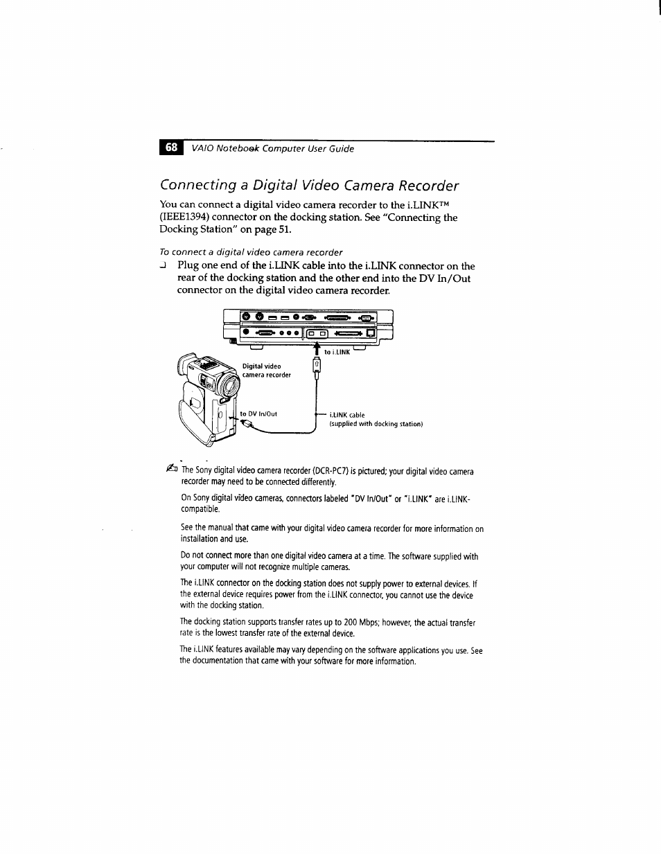 Connecting a digital video camera recorder, Cormecting a digital video camera recorder | Sony PCG-812 User Manual | Page 80 / 144