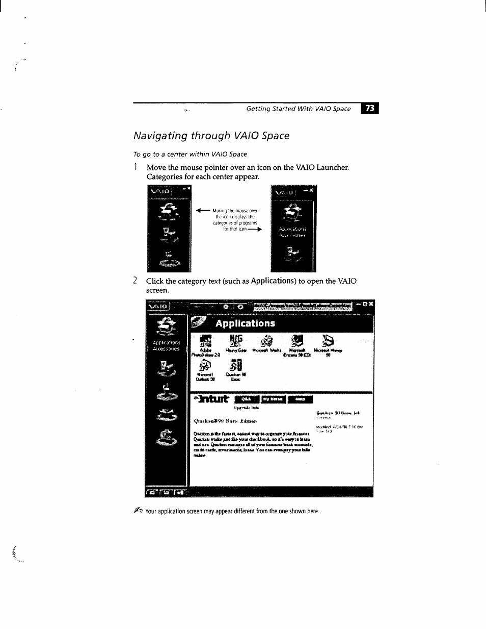 Navigating through vaio space | Sony PCG-812 User Manual | Page 85 / 144