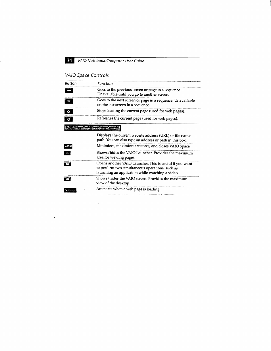 Vaio space controls | Sony PCG-812 User Manual | Page 86 / 144