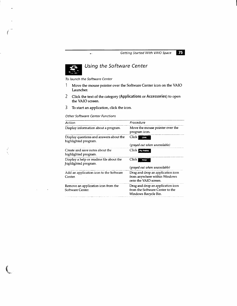 Using the software center | Sony PCG-812 User Manual | Page 87 / 144