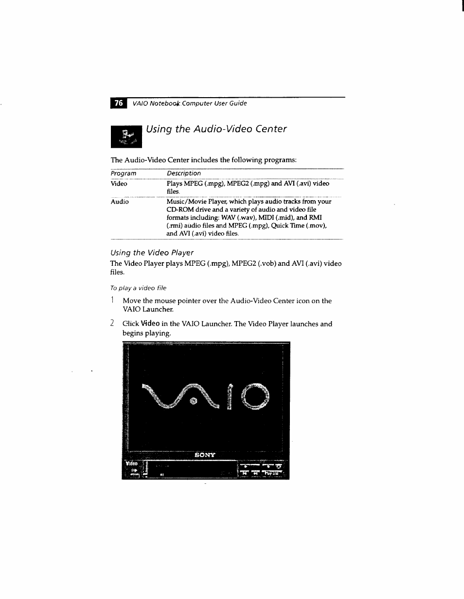 Using the audio-video center | Sony PCG-812 User Manual | Page 88 / 144