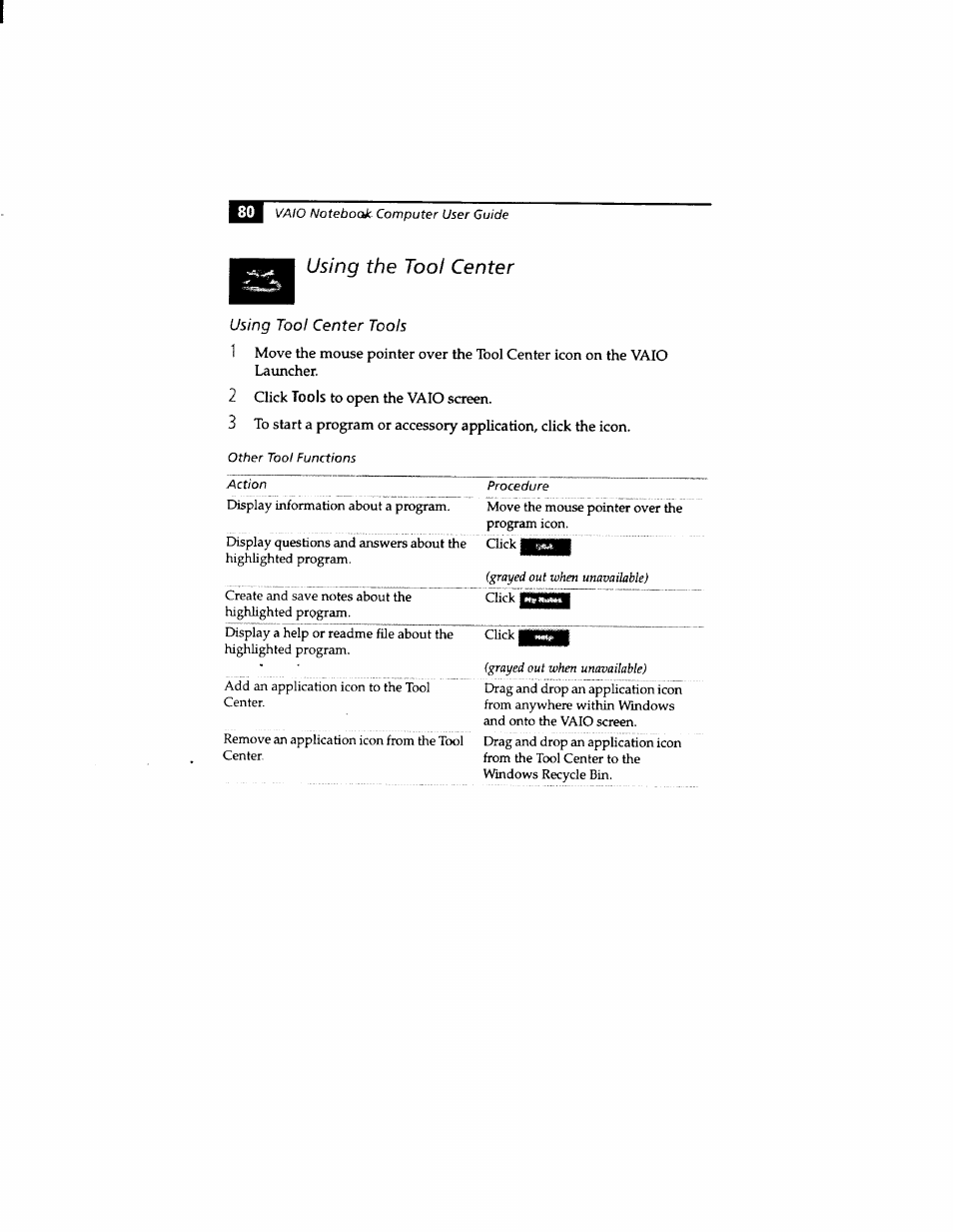 Using the tool center | Sony PCG-812 User Manual | Page 92 / 144