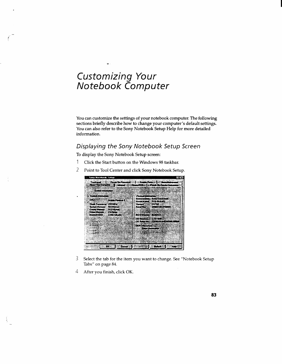 Displaying the sony notebook setup screen | Sony PCG-812 User Manual | Page 95 / 144