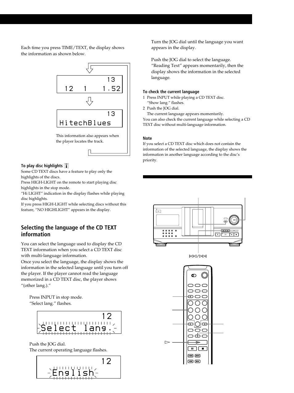 Locating a specific disc, Playing cds getting started, Playing cds | Selecting the language of the cd text information | Sony CDP-CX235 User Manual | Page 11 / 28