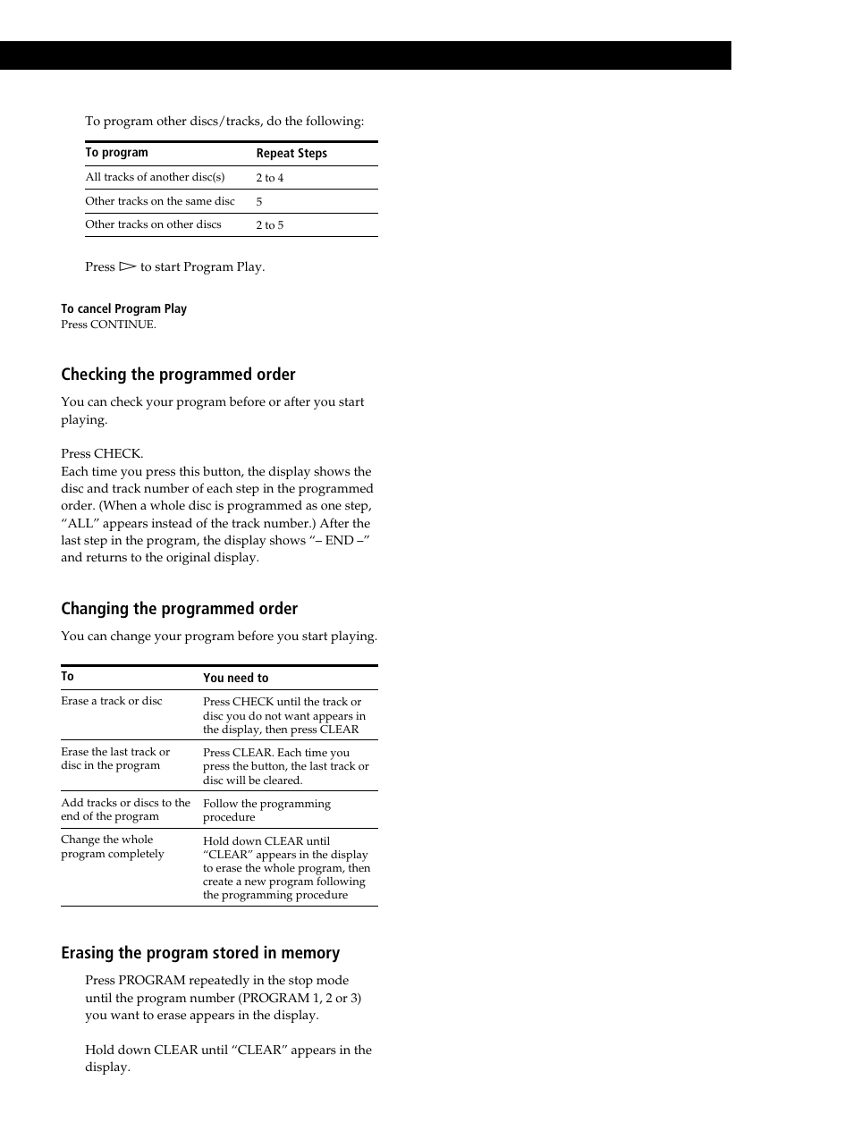 Playing cds getting started, Playing cds changing the programmed order, Checking the programmed order | Sony CDP-CX235 User Manual | Page 17 / 28
