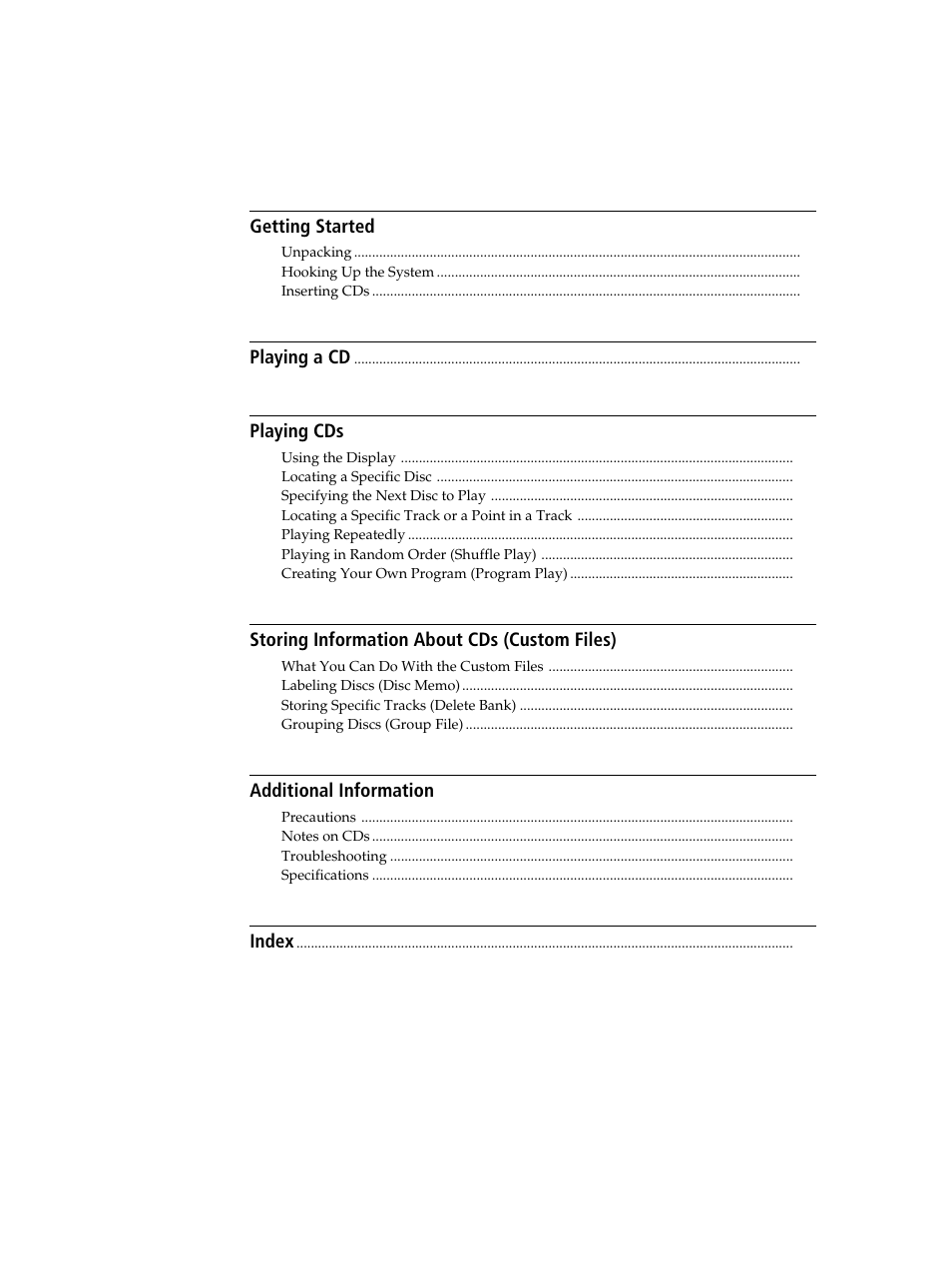 Able of contents | Sony CDP-CX235 User Manual | Page 3 / 28