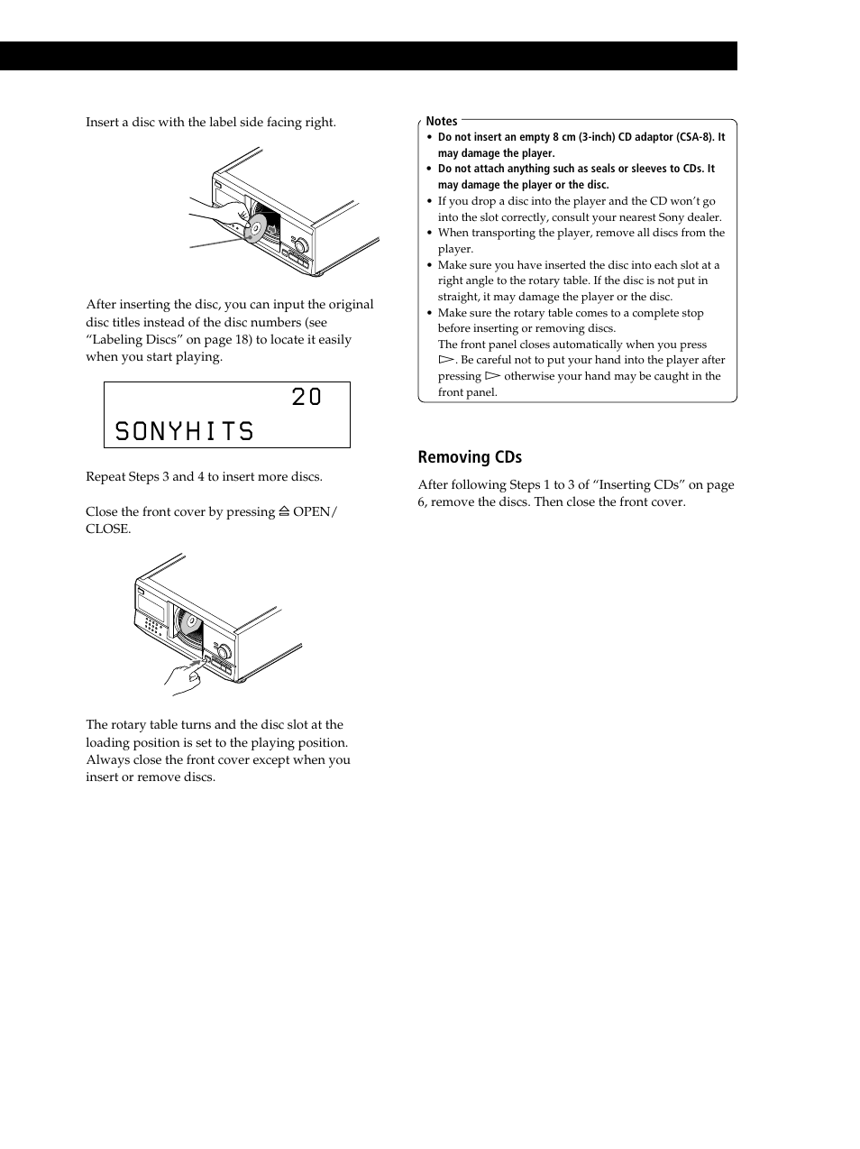 Playing cds getting started getting started, Removing cds | Sony CDP-CX235 User Manual | Page 7 / 28