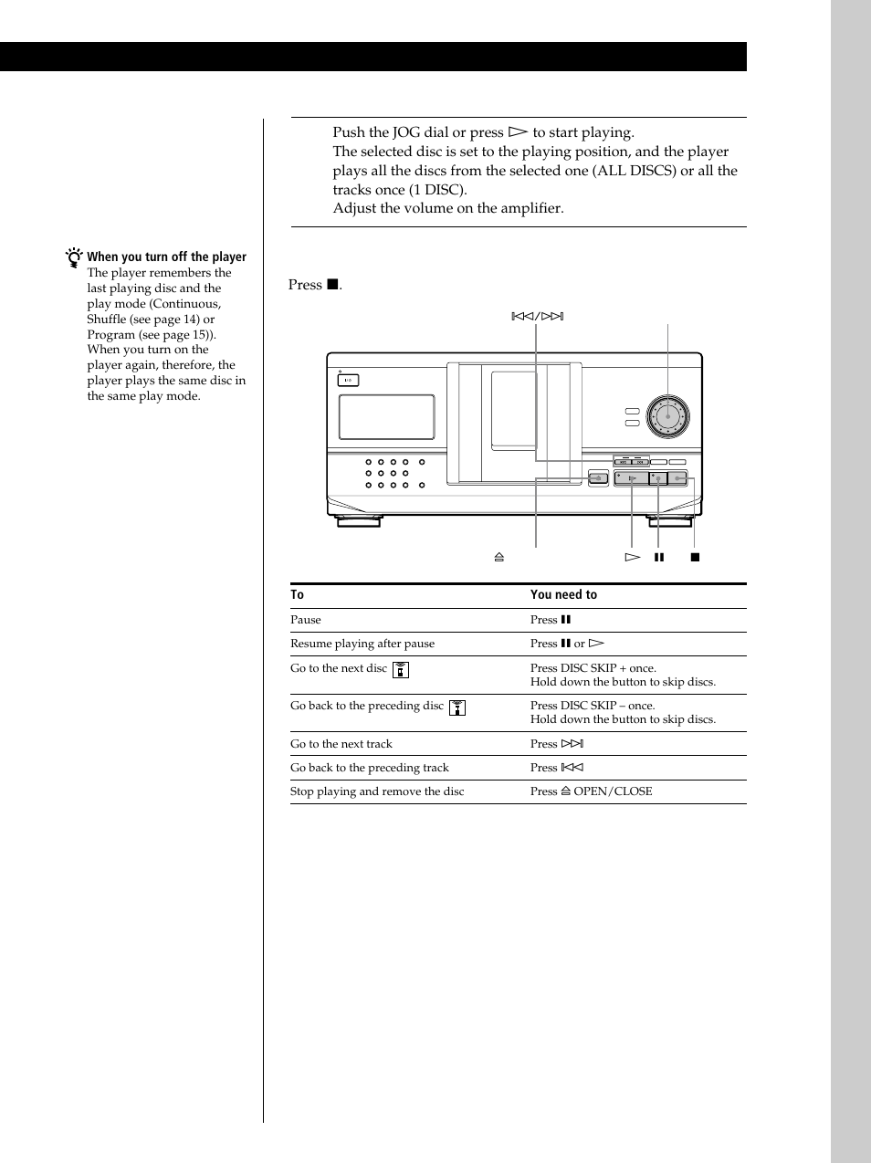 Basic operations, Press p, When you turn off the player | You need to | Sony CDP-CX235 User Manual | Page 9 / 28