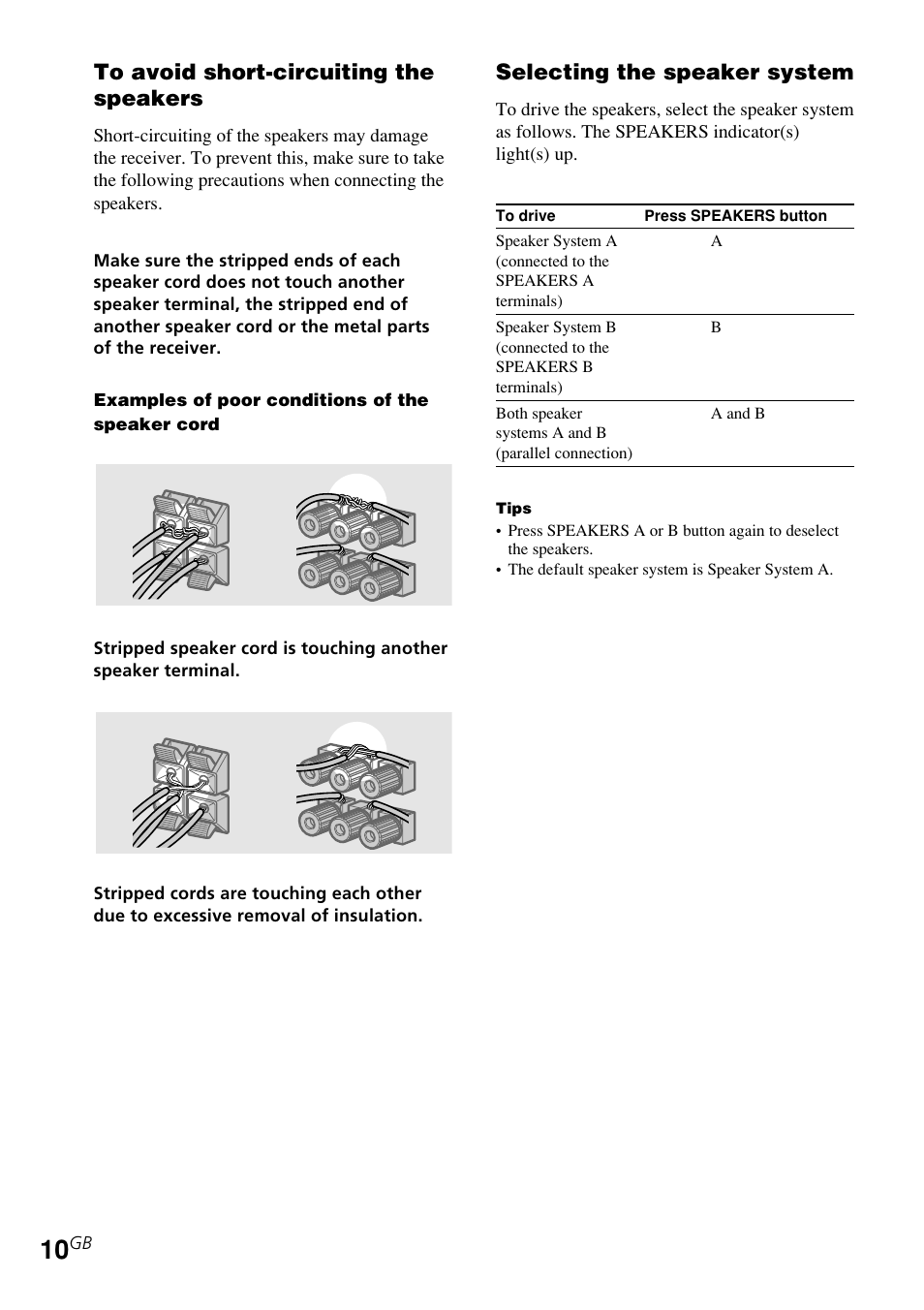 Selecting the speaker system | Sony STR-DE185 User Manual | Page 10 / 28