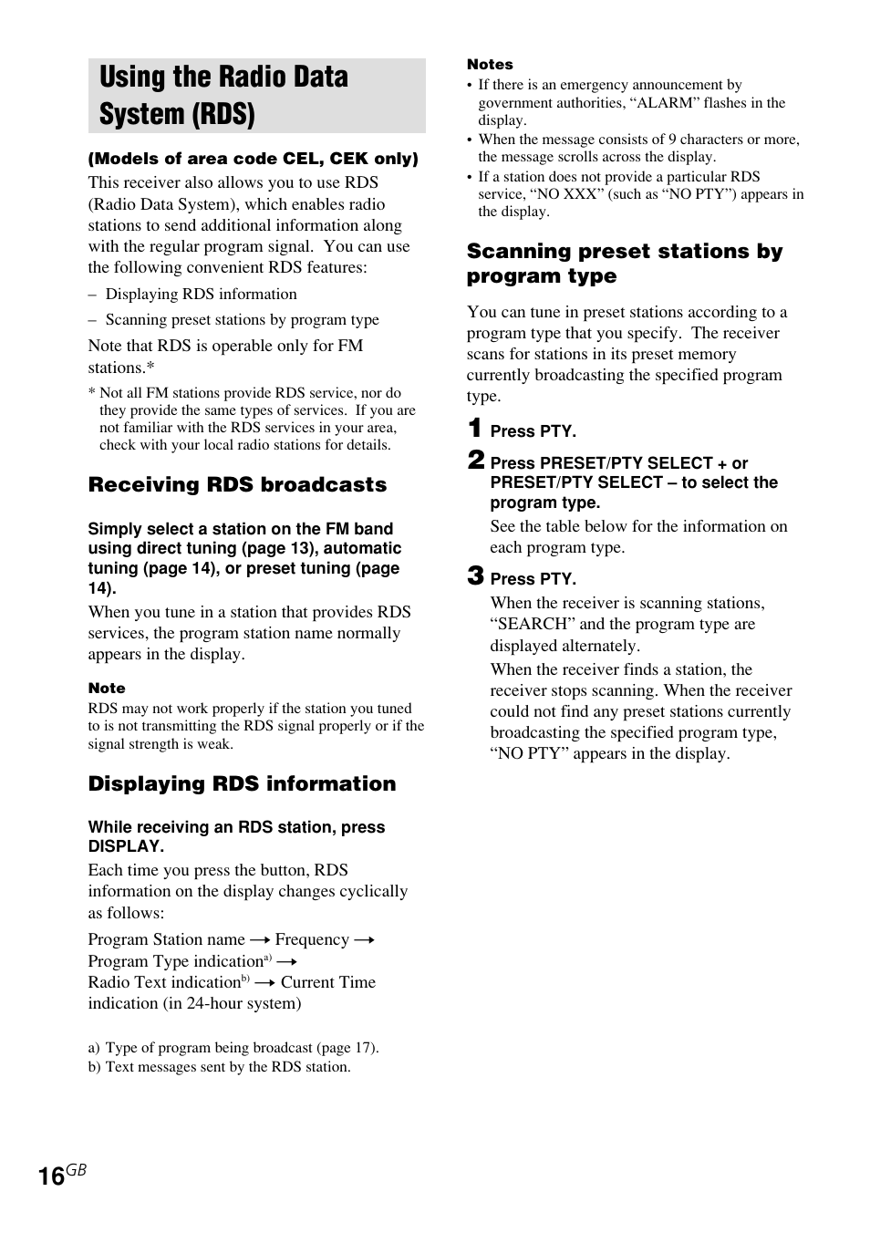 Using the radio data system (rds) | Sony STR-DE185 User Manual | Page 16 / 28